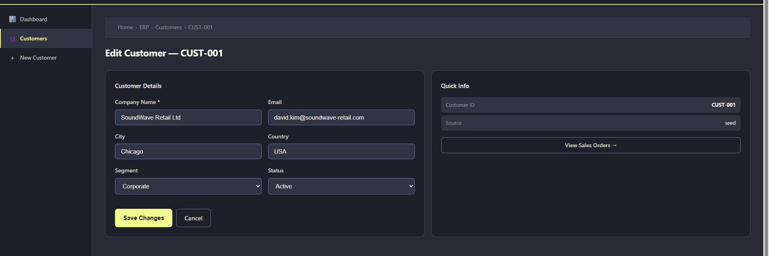 Customer edit form for CUST-001