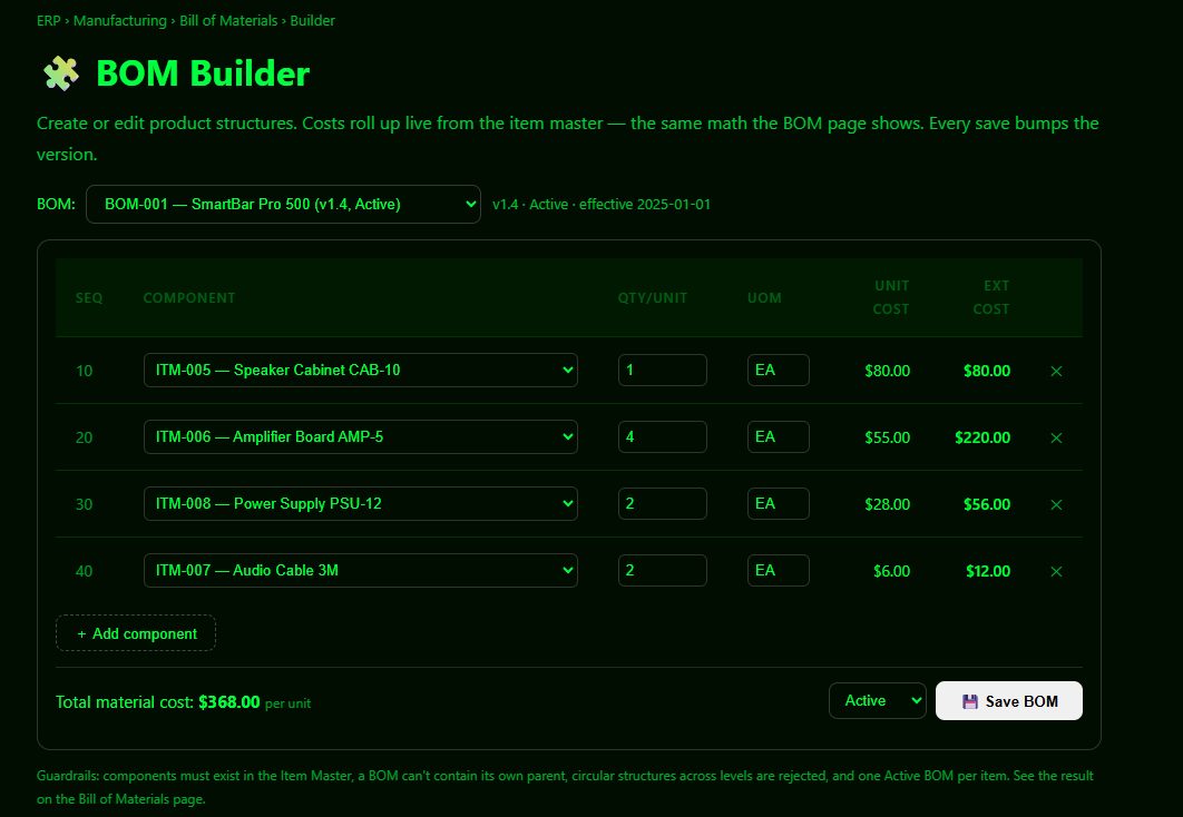 BOM-001 loaded in the BOM Builder